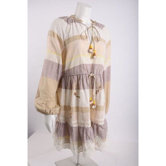 Hemant & Nandita Womens Mana Dress S Embroidered Striped Boho Chic India NWT - Picture 2 of 7
